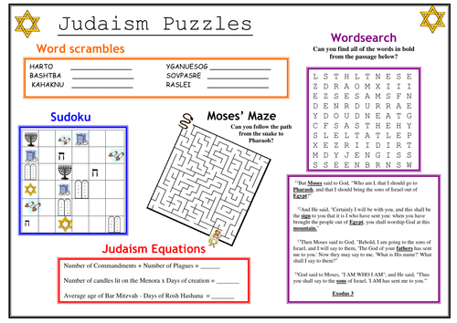 Judaism Puzzle sheet
