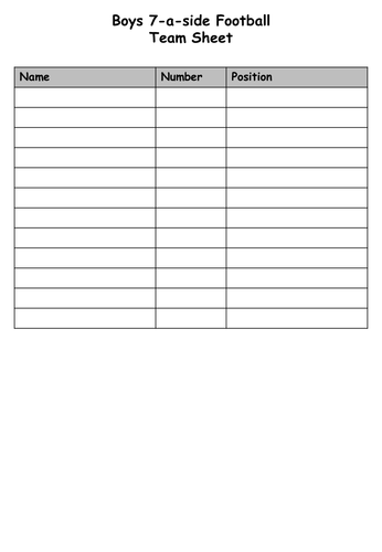 Football teamsheet and formation