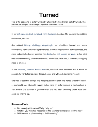 Turned by Gilman- Discuss, Questions, Writing Task