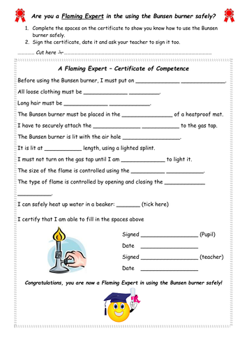 Bunsen burner certificate