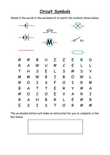 Electric circuit components wordsearch