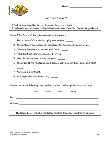 Fact and Opinion ~ Year 4~ Lower ability