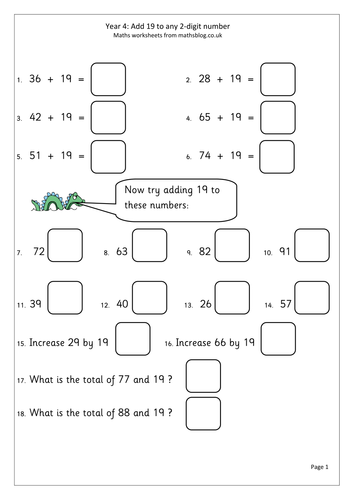 add 19 to a number~ Year 3/4~ lower group