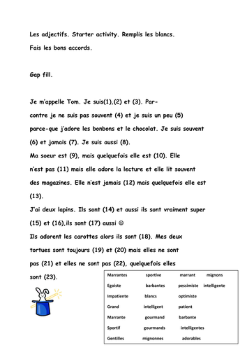 adjective agreement-Starter or Plenary Gap fill