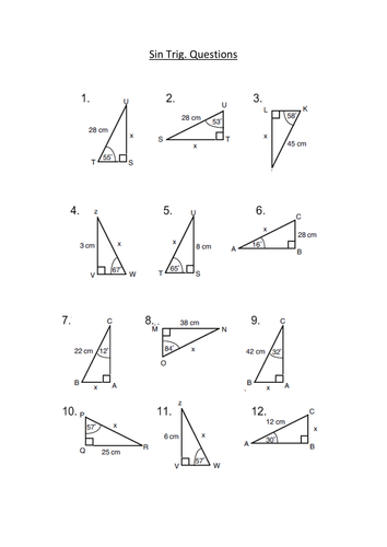 Sin Trigonometry Questions Sheet