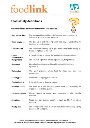 food safety puzzles teaching resources