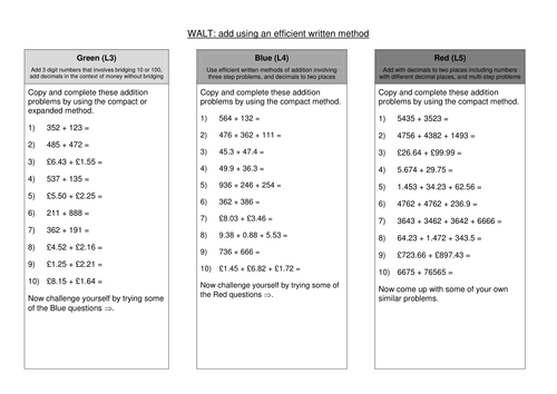 Addition, subtraction and multiplication