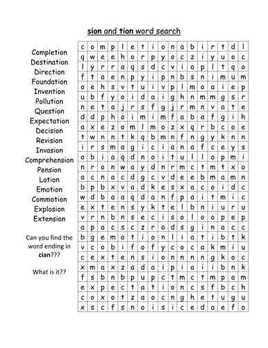 Printables Words Ending In Tion Worksheet tion sion word search year 4 by joel140907 teaching resources tes