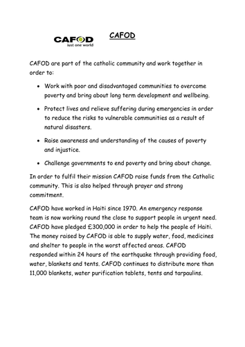 Cafod fact file