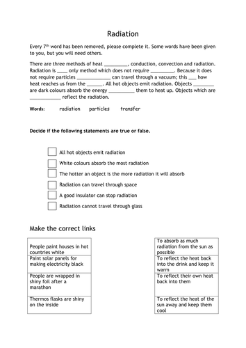 Heat transfer Radiation worksheet | Teaching Resources