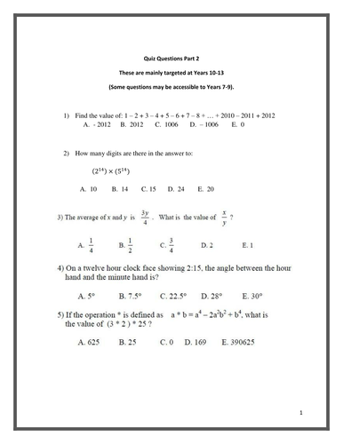 Quiz/Starter Question part2, KS4+KS5, with answers | Teaching Resources