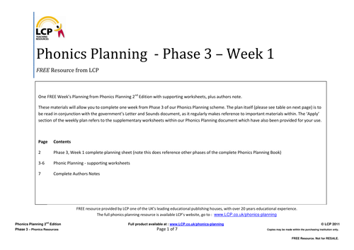 Phonics Planning Phase 3 Letters and Sounds