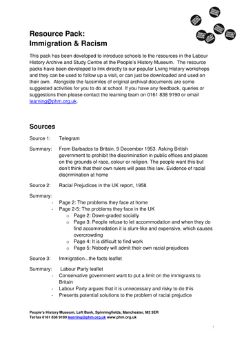 Resource Pack - Immigration & Racism