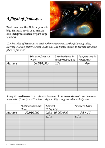 KS4 Maths: Standard Form Activity