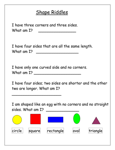 shape riddles Y1/2 | Teaching Resources