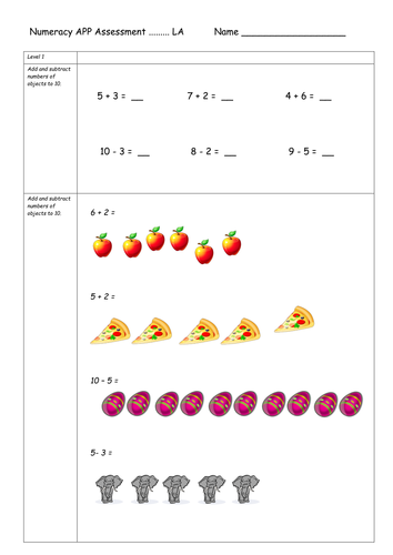 APP assessment sheets