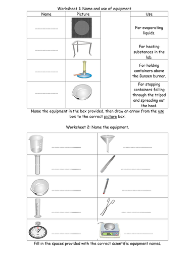 Equipment worksheets | Teaching Resources