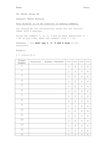 Maths Investigation - Making Numbers