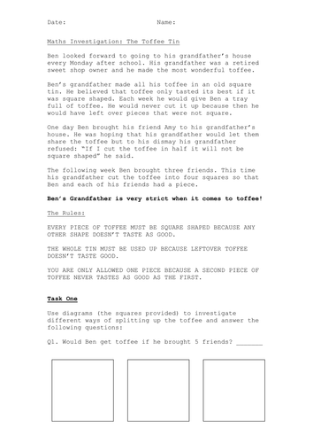 Maths Investigation - Toffee Tin