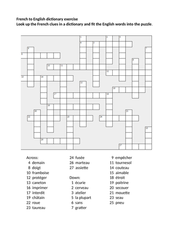 French Dictionary Crossword