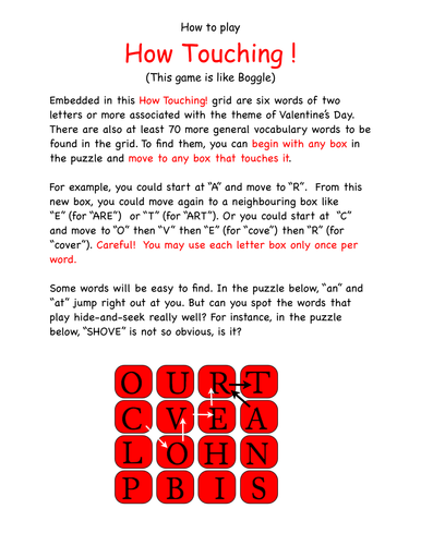 A Valentine 'Boggle' + solutions