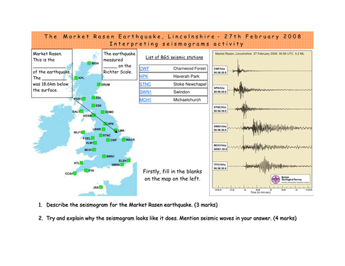 Interpreting seismograms worksheet | Teaching Resources