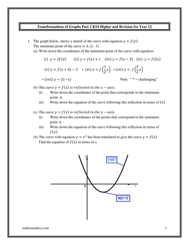 Transformations of graphs Part 2, KS4,Higher , KS5