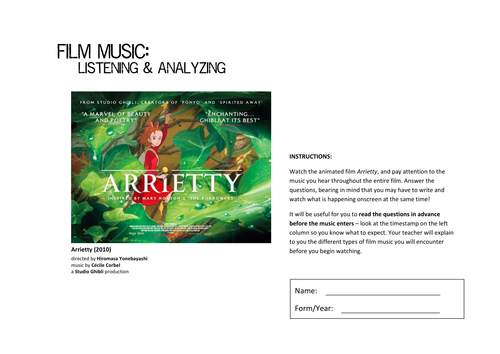 Arrietty: Watching, Listening & Analysis activity