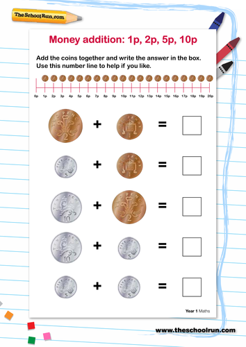 Money addition: 1p, 2p, 5p, 10p