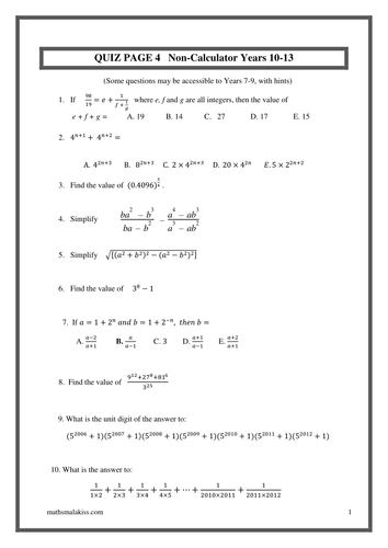 Quiz part3, with solutions,KS4,KS5, challenging