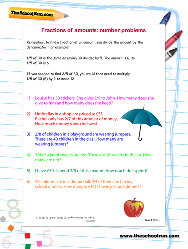 Fractions of amounts: number problems