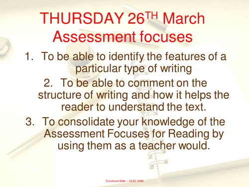 Using the Reading Assessment Focus' Lesson Plan