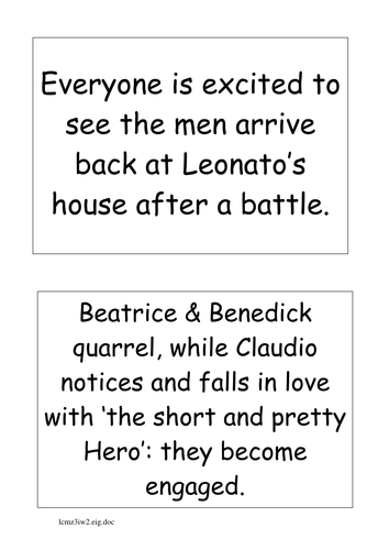 Much Ado About Nothing: Events Card Sort: Starter