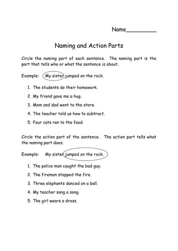 Naming and Action Part | Teaching Resources