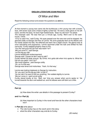 Of Mice and Men extract exam practice | Teaching Resources