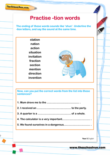 Tion Words List For Kids