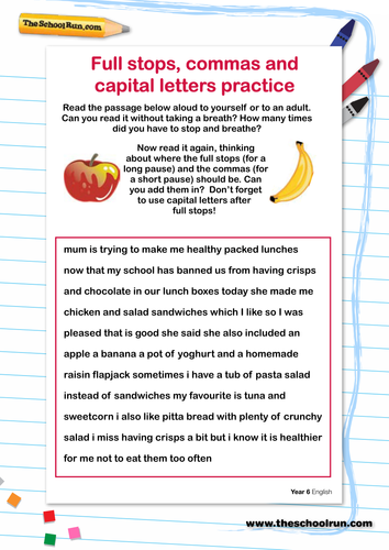 phonics worksheet ks2 practice capital letters by stops, commas Full and