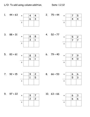 Addition Worksheets addition worksheets horizontal : Column addition worksheets by MariaWiddows - Teaching Resources - TES