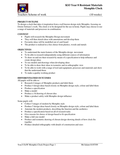 Scheme of work Memphis Clock