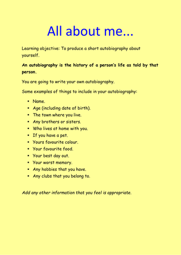 Autobiography writing | Teaching Resources