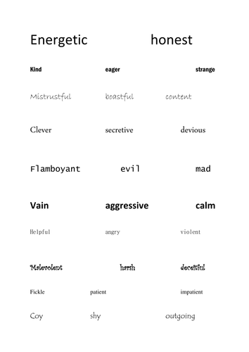 Creating characters in a story