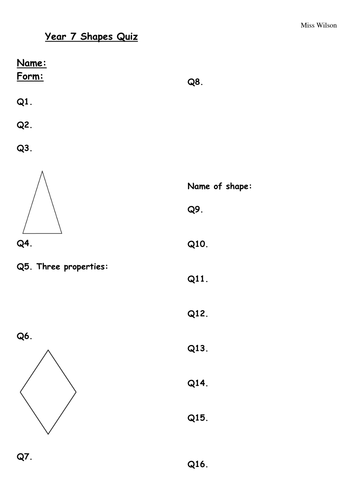 KS3 Shapes quiz