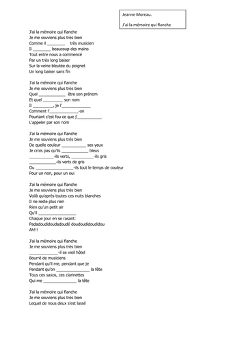 The Imperfect- Song- Jeanne Moreau La mémoire