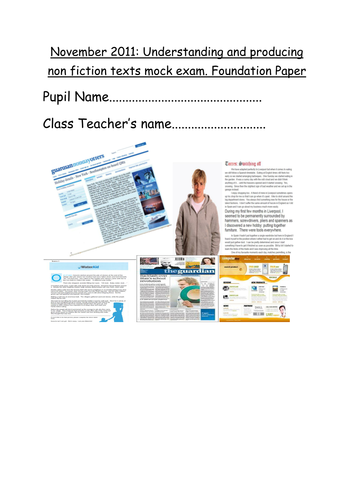 Reflection booklets for AQA Unit 1 English exam