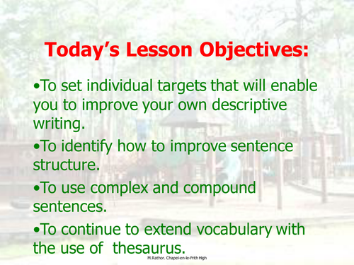 Writing To Describe Techniques & Stimulus PP 2