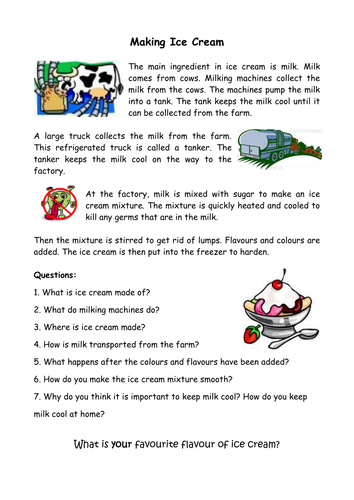 Reading Comprehension - Making Ice Cream by carolebeachill Reading Comprehension - Making Ice Cream by carolebeachill
