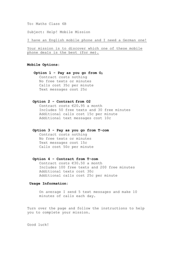 Maths Investigation - Mobile Phone Contracts