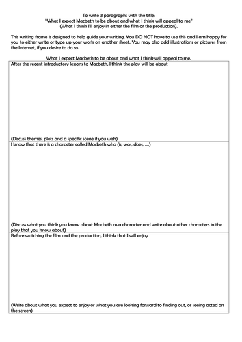 Macbeth - What the play will be about exercise