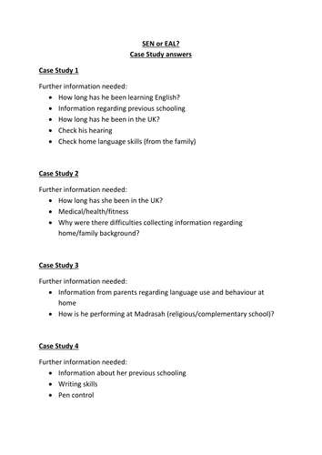 SEN or EAL case study answers