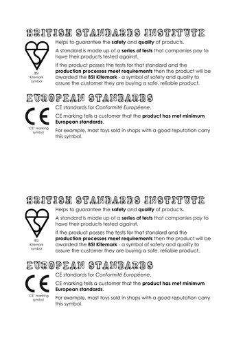 Safety Labels Help Sheet (BSI Kitemark CE Marking)